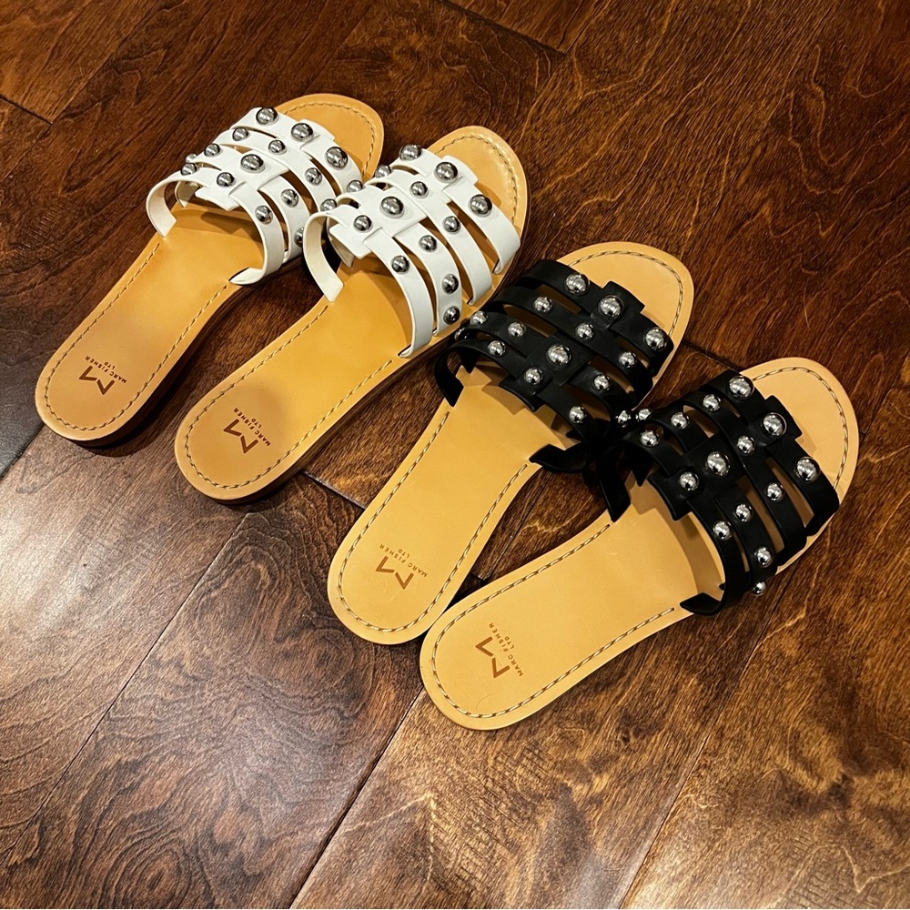 Two pair Marc Fisher studded flat sandals
